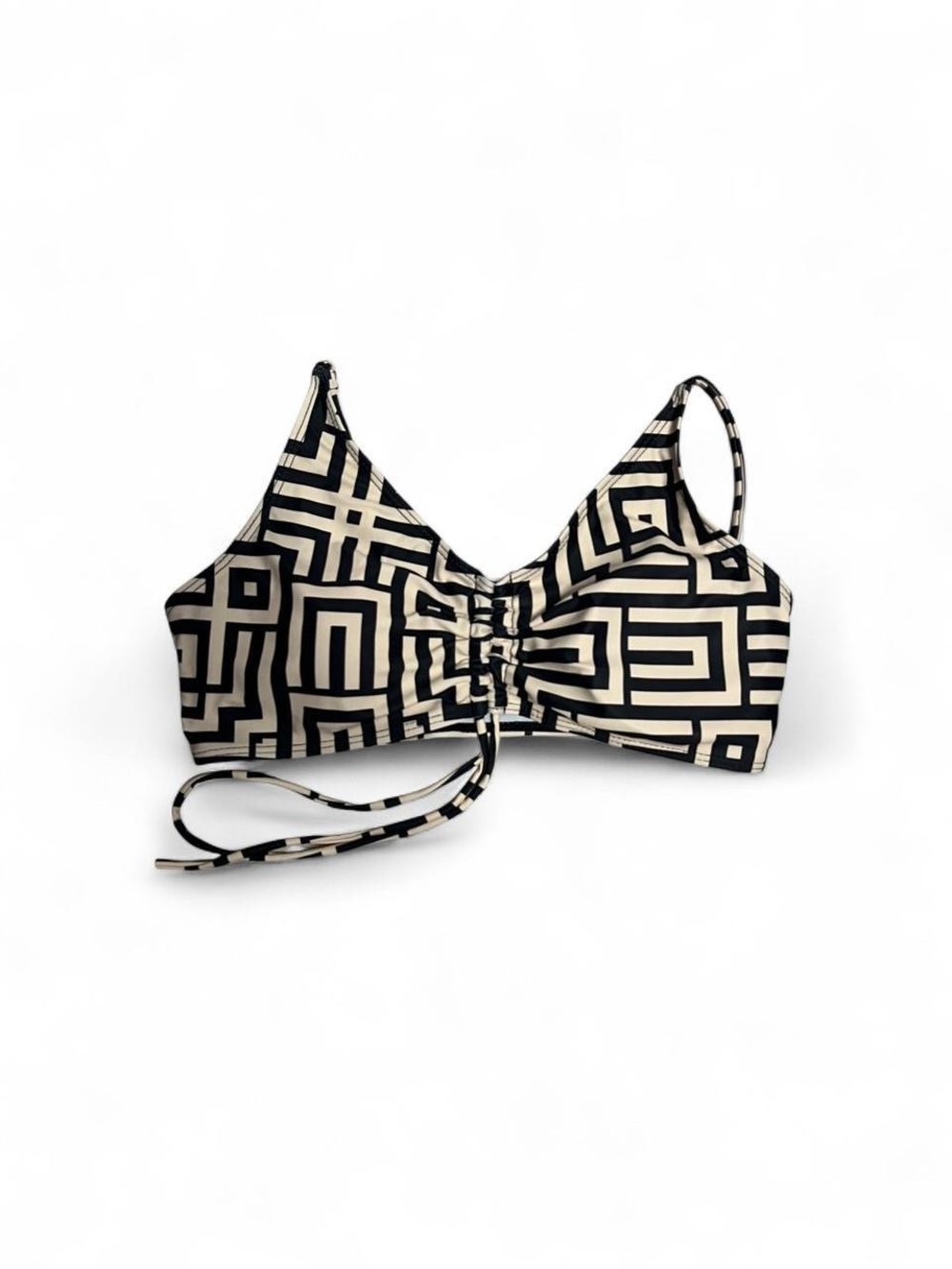 Geometric Black & Cream Bikini Top